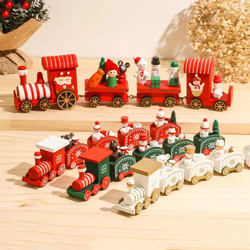Adornos de mesa de Navidad hechos a mano 2022 Tren de madera Adorno de Navidad