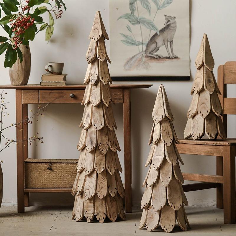 Árbol de pino de astillas de madera Decoración del árbol de Navidad sala de estar grande del piso al techo casa de familia wabi-sabi