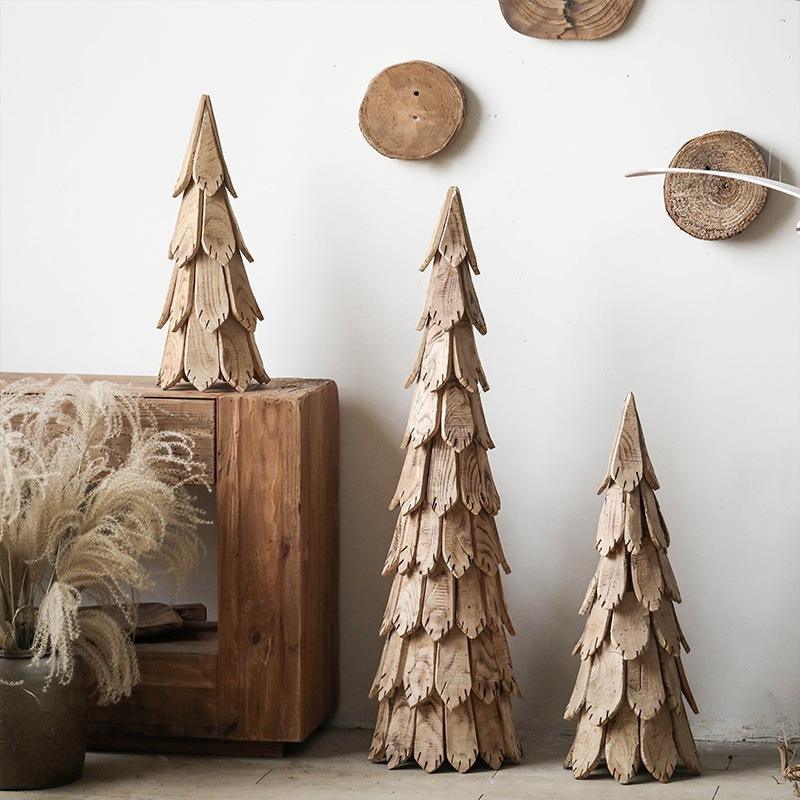 Árbol de pino de astillas de madera Decoración del árbol de Navidad sala de estar grande del piso al techo casa de familia wabi-sabi