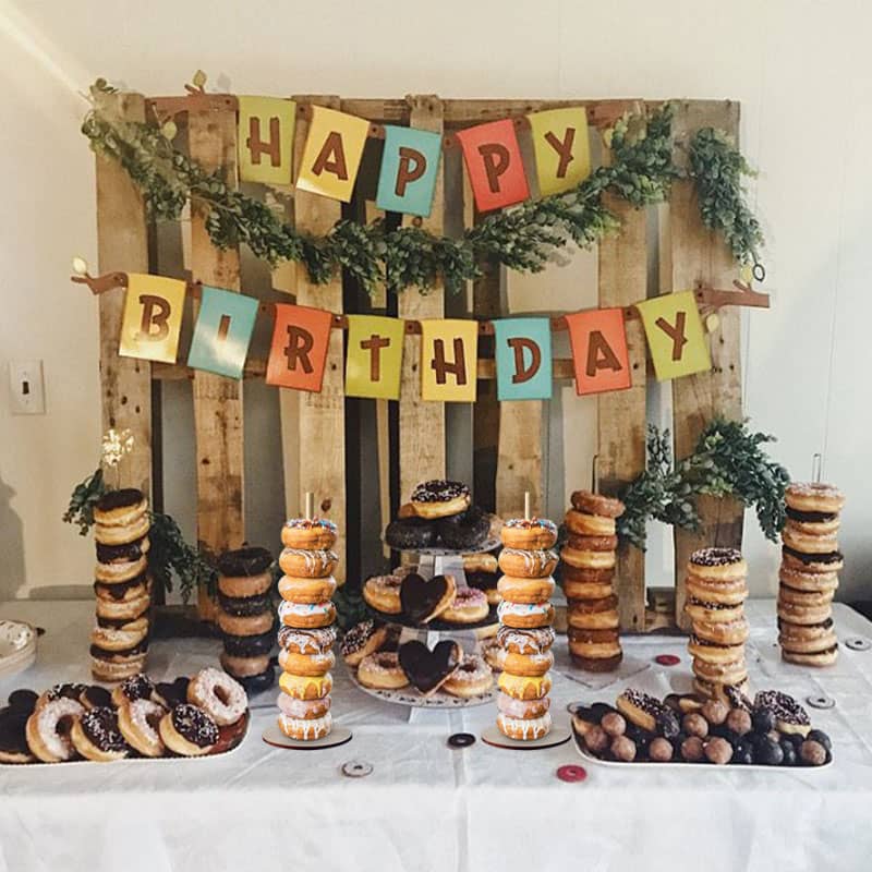 Decoración de boda Diy, mesa rústica, soporte de pared de Donut de madera, decoración de fiesta de Donut