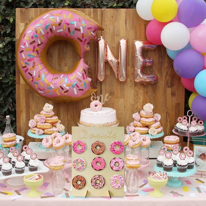 Decoración de boda Diy, mesa rústica, soporte de pared de Donut de madera, decoración de fiesta de Donut