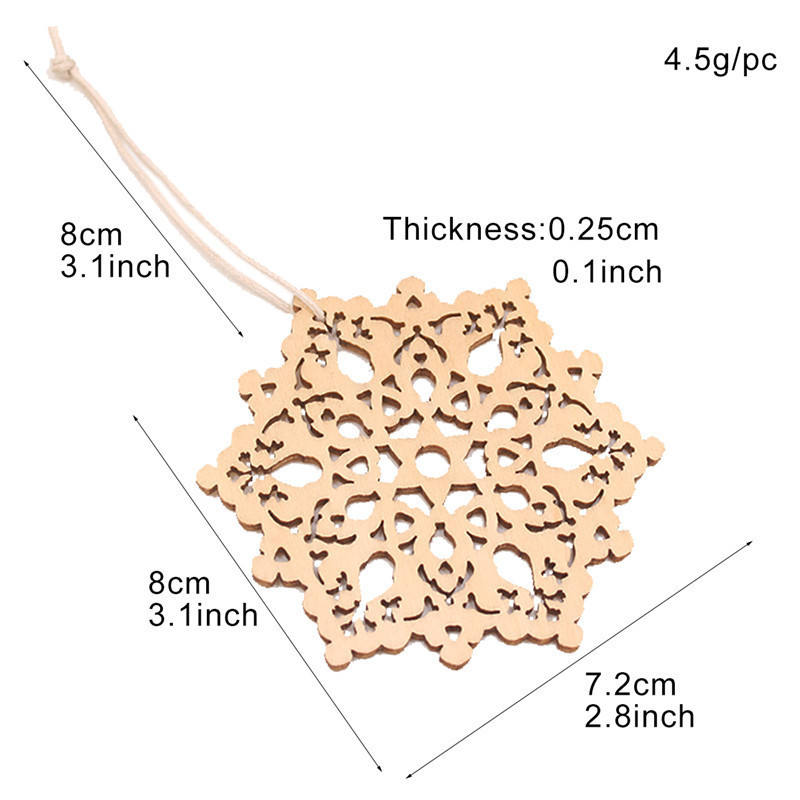 Ahuecado copo de nieve Pascua Decoración del hogar colgante Árbol de Navidad madera pintada a mano