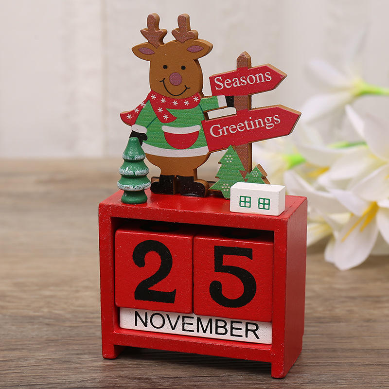 Bloques de madera de Navidad Calendario de escritorio perpetuo Decoraciones caseras rústicas vintage