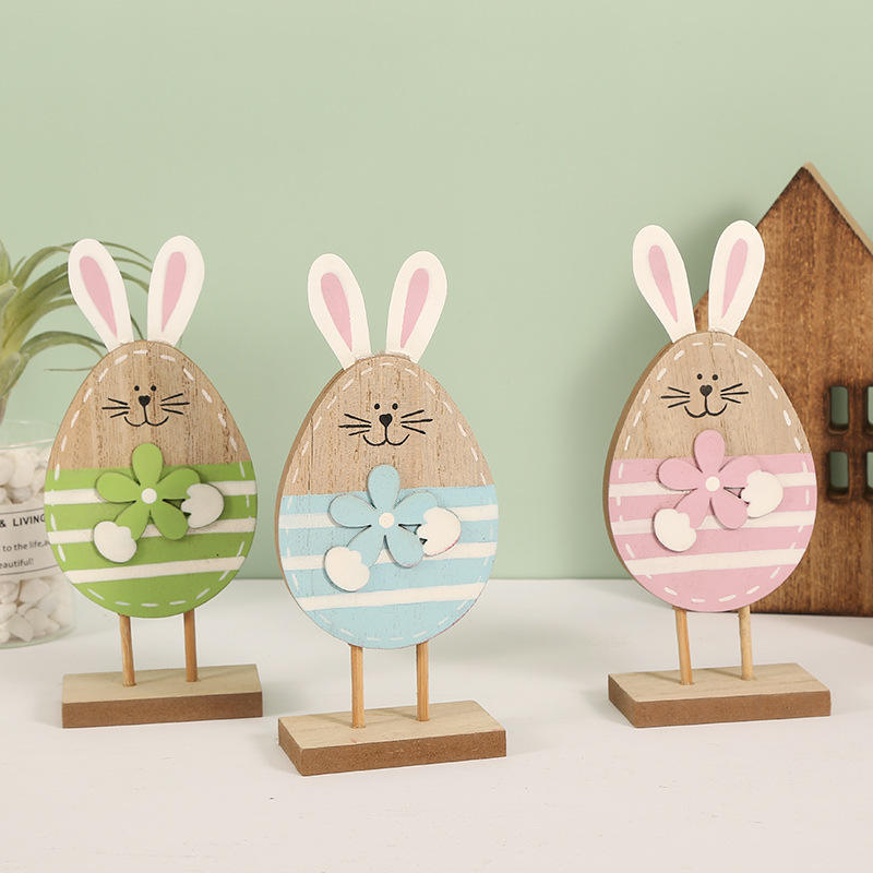 Gran oferta, decoración de madera, mesa artesanal, adorno de formas de huevo de conejo, regalo de Festival para niños, decoración de Pascua feliz