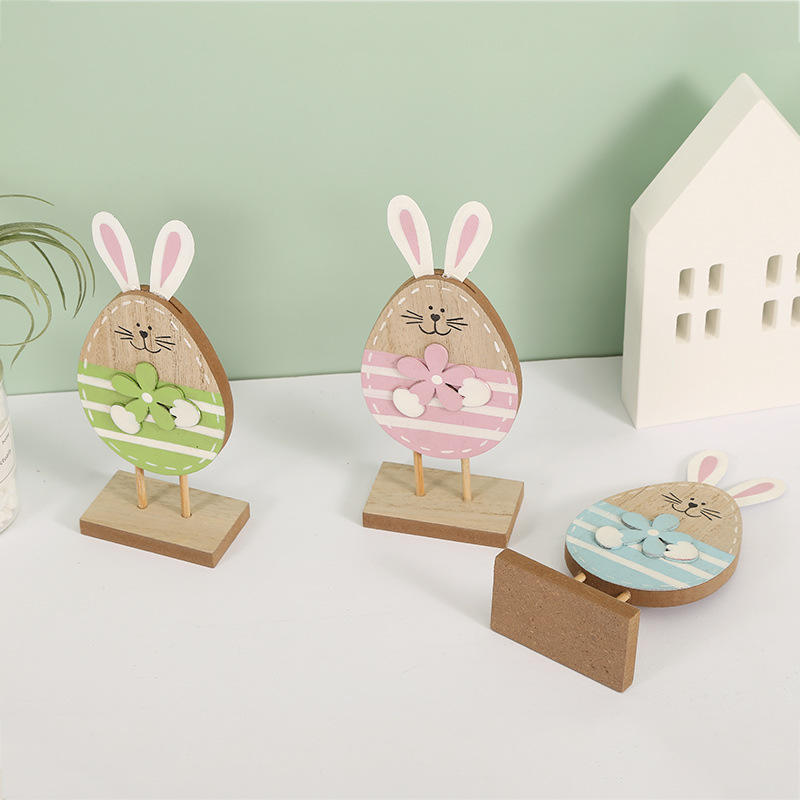 Gran oferta, decoración de madera, mesa artesanal, adorno de formas de huevo de conejo, regalo de Festival para niños, decoración de Pascua feliz