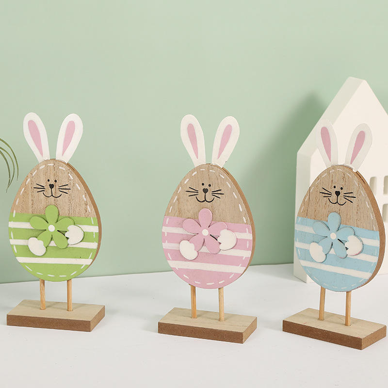 Gran oferta, decoración de madera, mesa artesanal, adorno de formas de huevo de conejo, regalo de Festival para niños, decoración de Pascua feliz