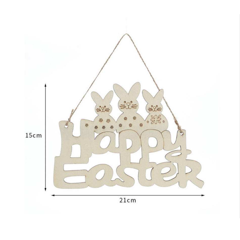 Muestra de madera en blanco que cuelga el conejito de Pascua Feliz Pascua para las decoraciones de Pascua