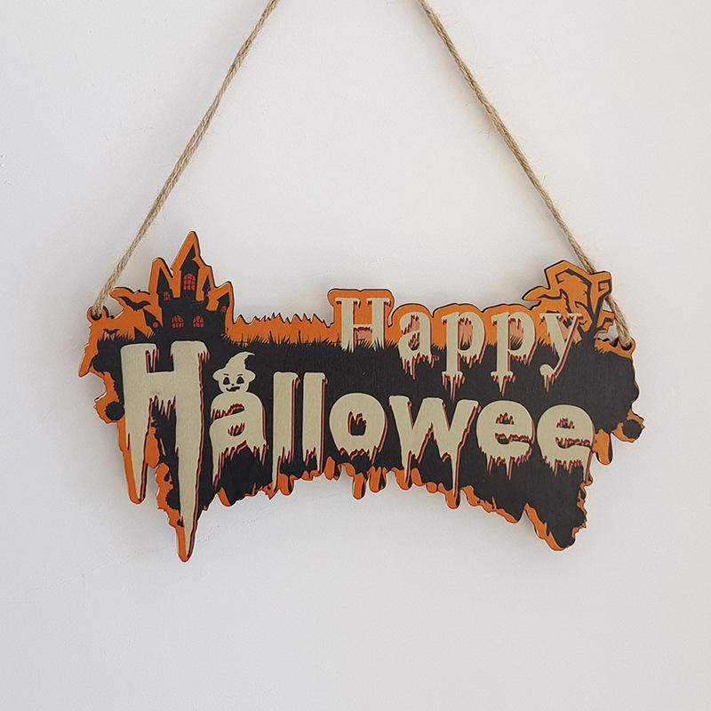 Decoración festiva de madera Feliz Halloween puerta colgando letreros de madera placa para la decoración de la ventana de la pared de la casa de campo