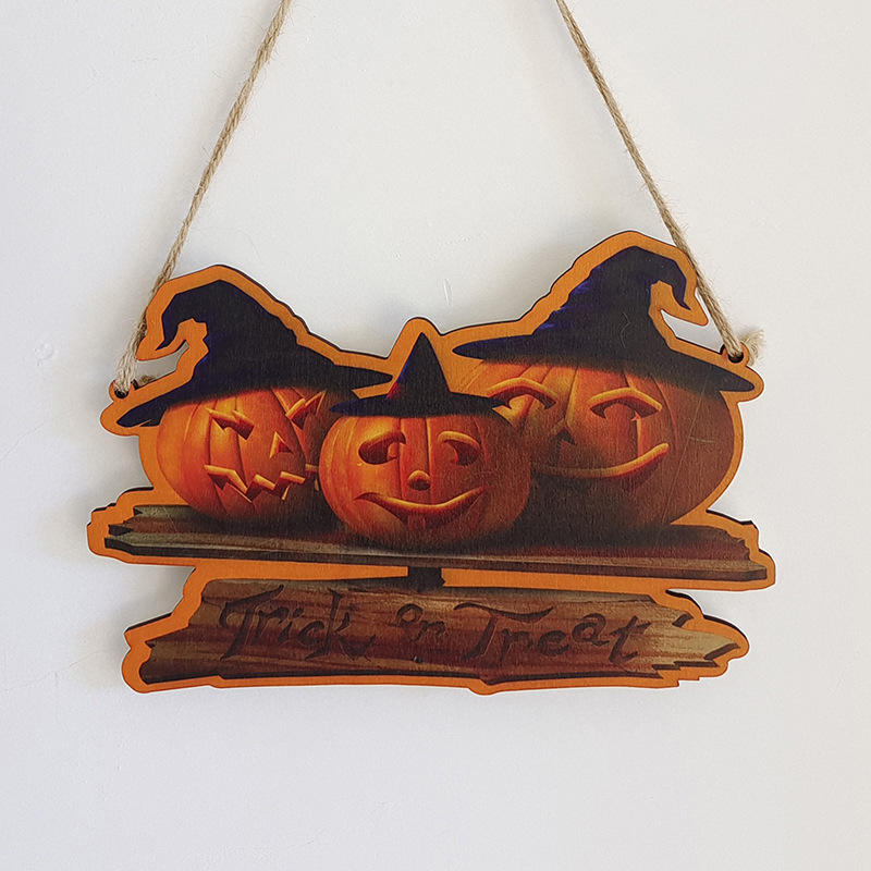 Decoración festiva de madera Feliz Halloween puerta colgando letreros de madera placa para la decoración de la ventana de la pared de la casa de campo