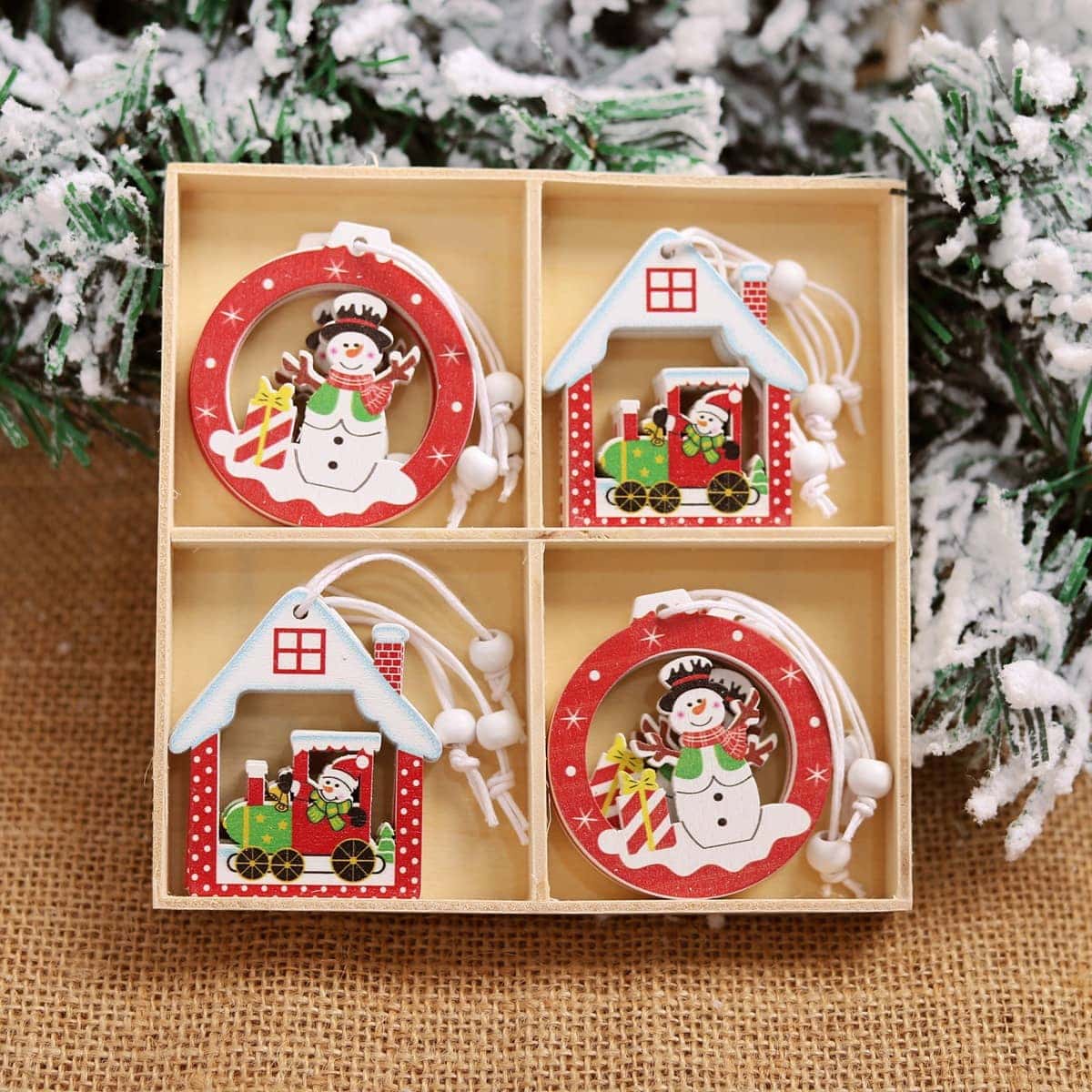 Muñeco de nieve de madera Decoración Adornos Productos Árbol de Navidad de madera Decoraciones navideñas