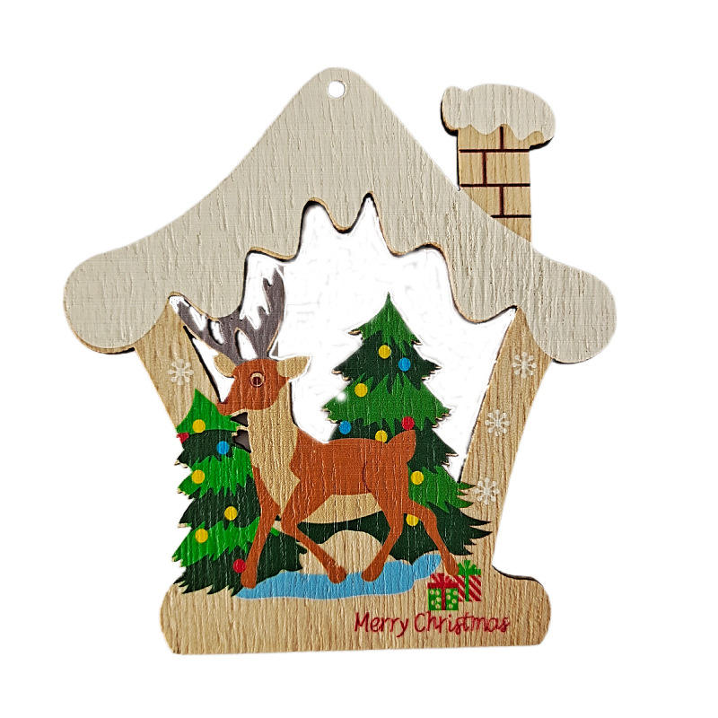 Producción mecánica, adorno de árbol de Navidad pintado de madera, artesanía de madera Diy, decoración para el hogar, Navidad