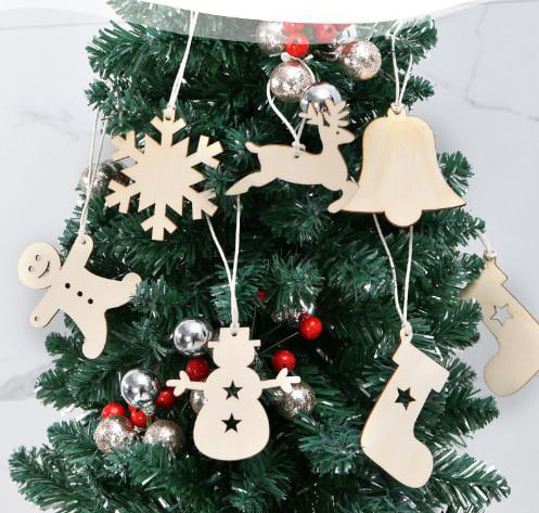 Gran oferta, corte láser, adorno 2D 3D, colgante de madera, decoración de árbol de Navidad