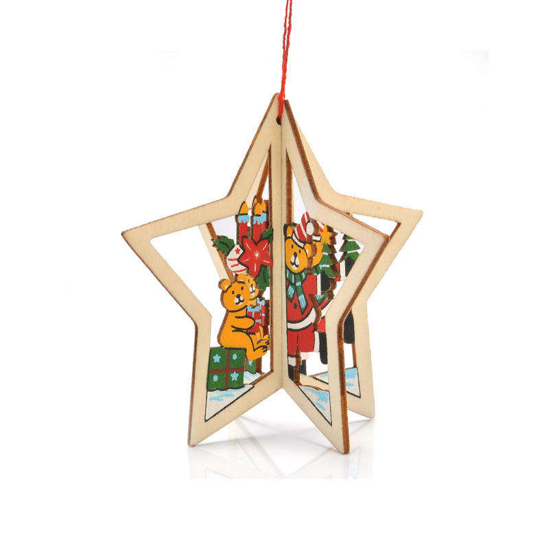 Gran oferta, corte láser, adorno 2D 3D, colgante de madera, decoración de árbol de Navidad