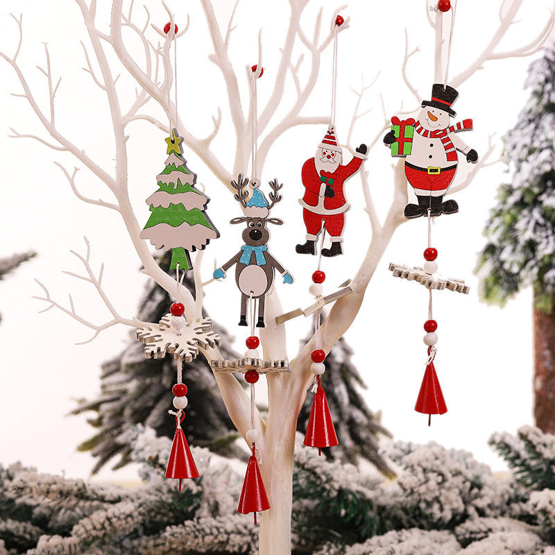 Campana de madera con borlas, campanas de viento decorativas, decoración de árbol de Navidad de madera moderna