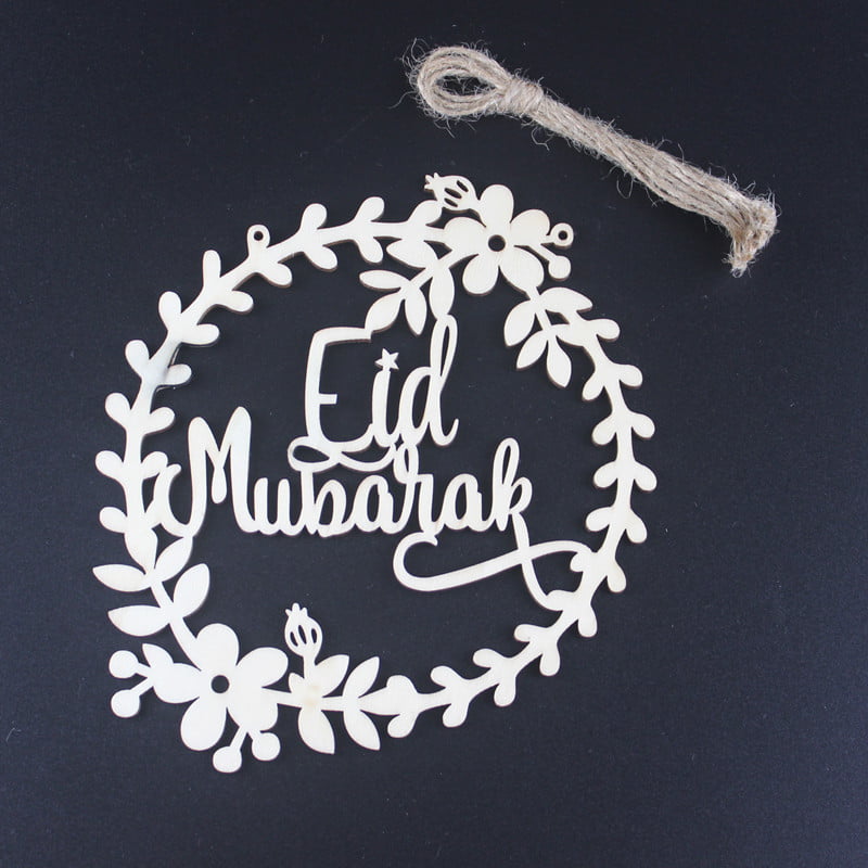 Arte de madera cortada con láser letras de madera decoración de madera eid mubarak personajes de ramadán