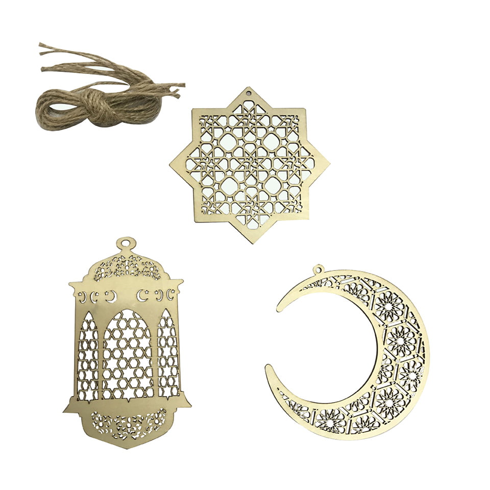 2022 islámico Ramadán estrella Luna adorno bandeja de madera musulmán boda fiesta Ramadán madera decoraciones colgantes